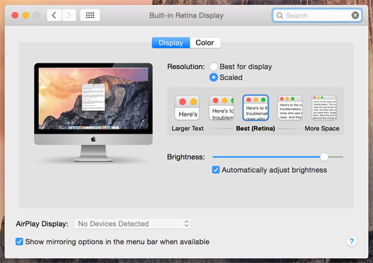 iMac Retina 5K Standard Resolution Options
