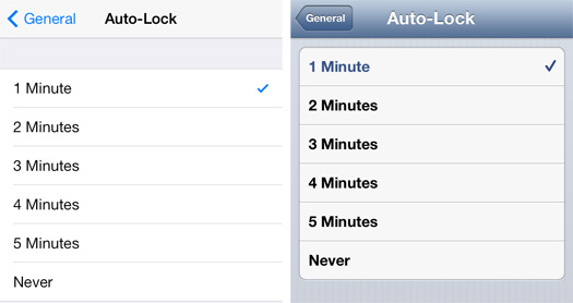 iPhone Auto-Lock Settings, iOS 6 and iOS 7, Screenshot