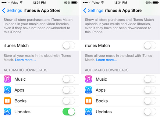 Turn Off Automatic Updates to Conserve iPhone Battery Life, Screenshot
