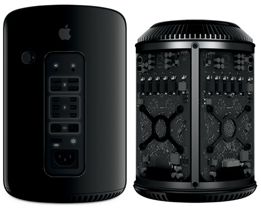 Cylinder Mac Pro (Back Ports & Graphics Cards Visible)