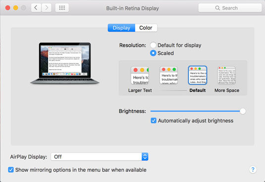 MacBook Retina Control Panel