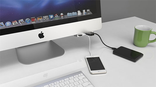 Sabrent 4-Port Aluminum USB 3.0 Hub for iMac on Desk
